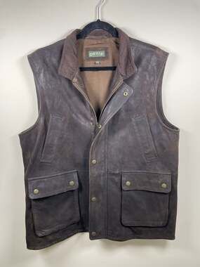 Orvis Men's Brown Goat Nappa Leather Munitions Hunting Vest Size L